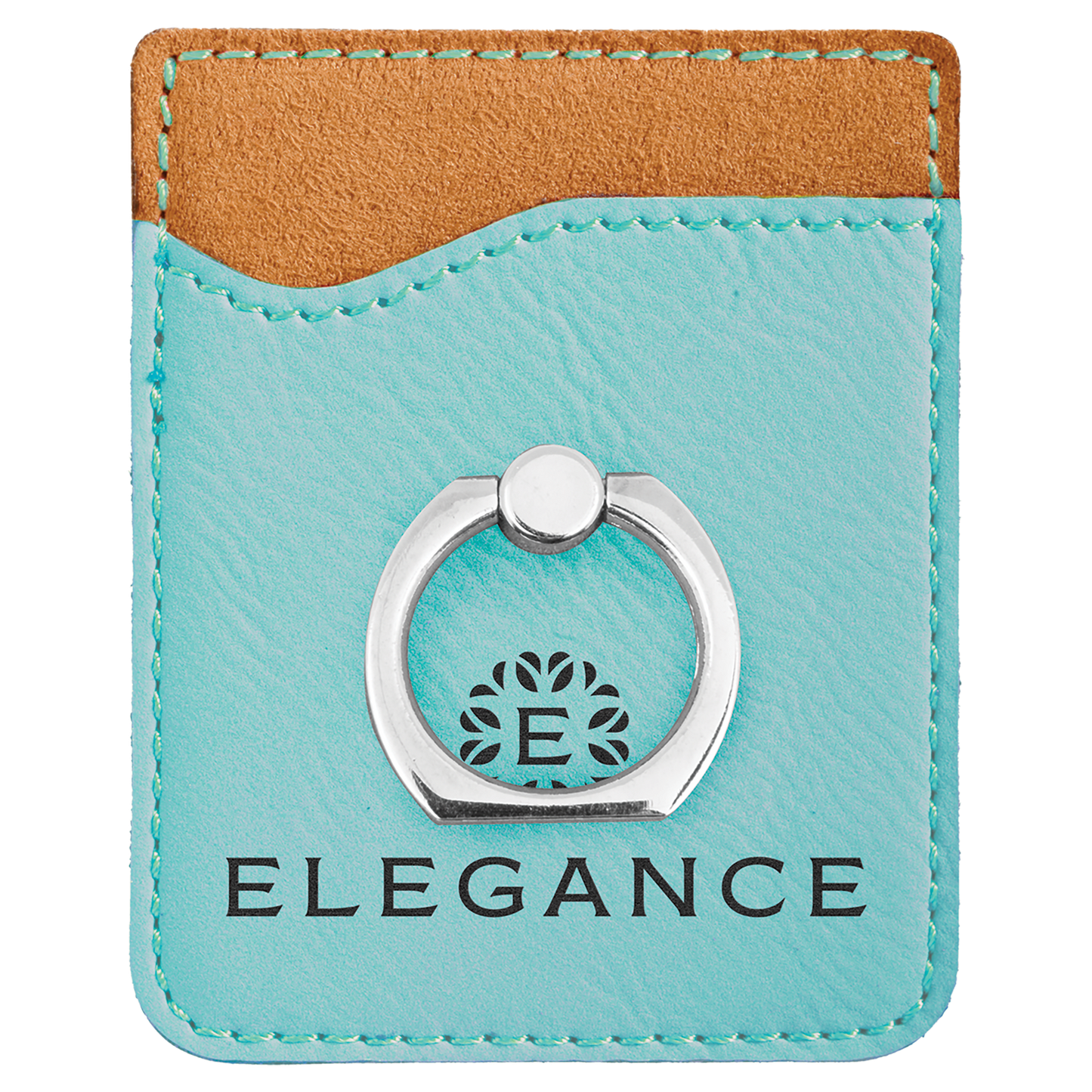 Teal Laserable Leatherette Phone Wallet with Silver Ring