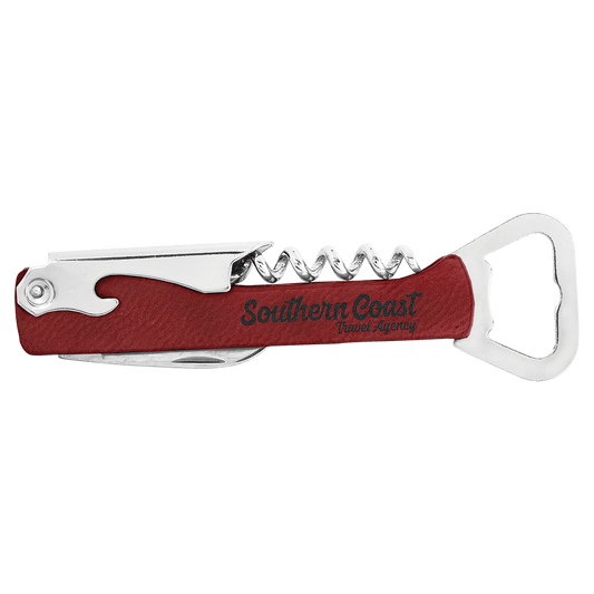 laser engravable leatherette wine bottle opener personalized gift