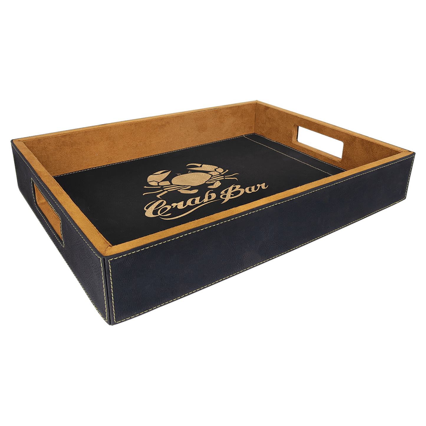 Black/Gold 16" x 12" laser engravable leatherette serving tray personalized gift