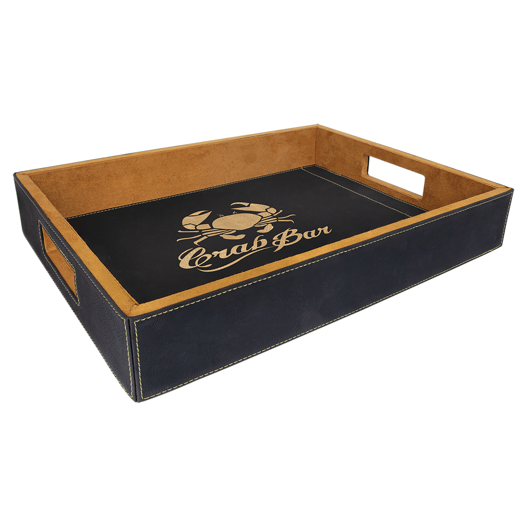 Black/Gold 16" x 12" laser engravable leatherette serving tray personalized gift