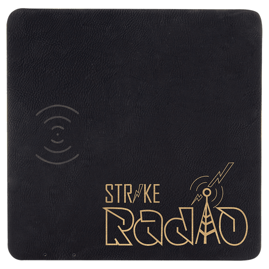 Black/Gold 8" x 8" laser engravable leatherette charging mat personalized gift