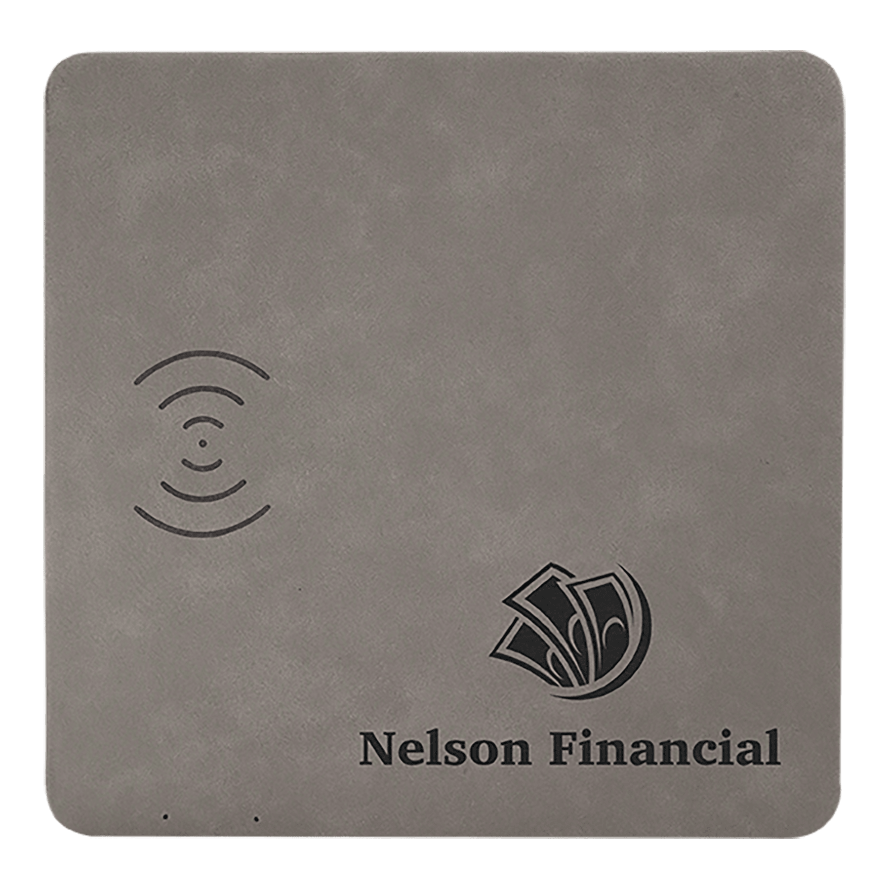 Gray 8" x 8" laser engravable leatherette charging mat personalized gift
