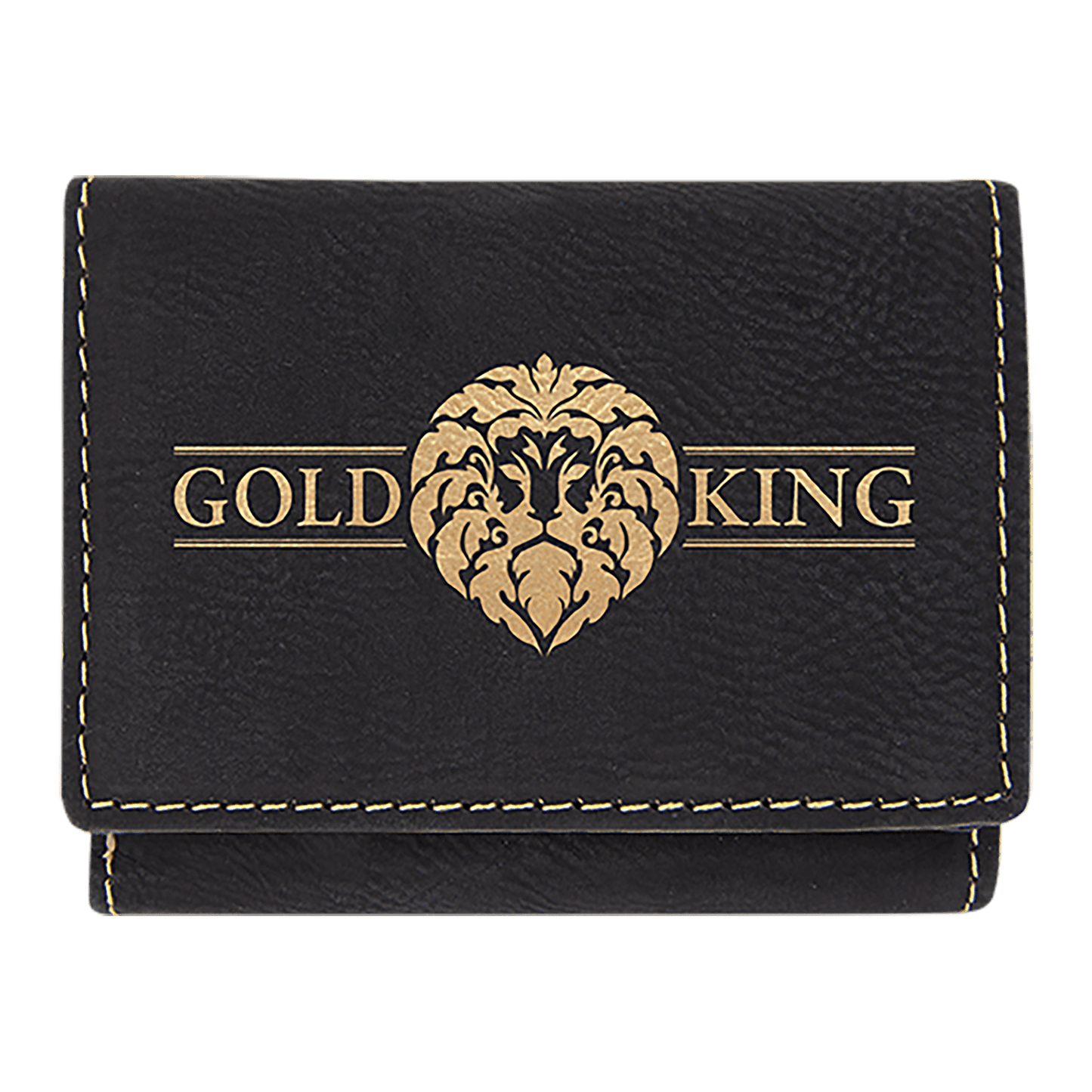 3" x 4" Black/Gold Laserable Leatherette Trifold Wallet
