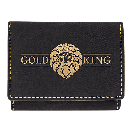 3" x 4" Black/Gold Laserable Leatherette Trifold Wallet