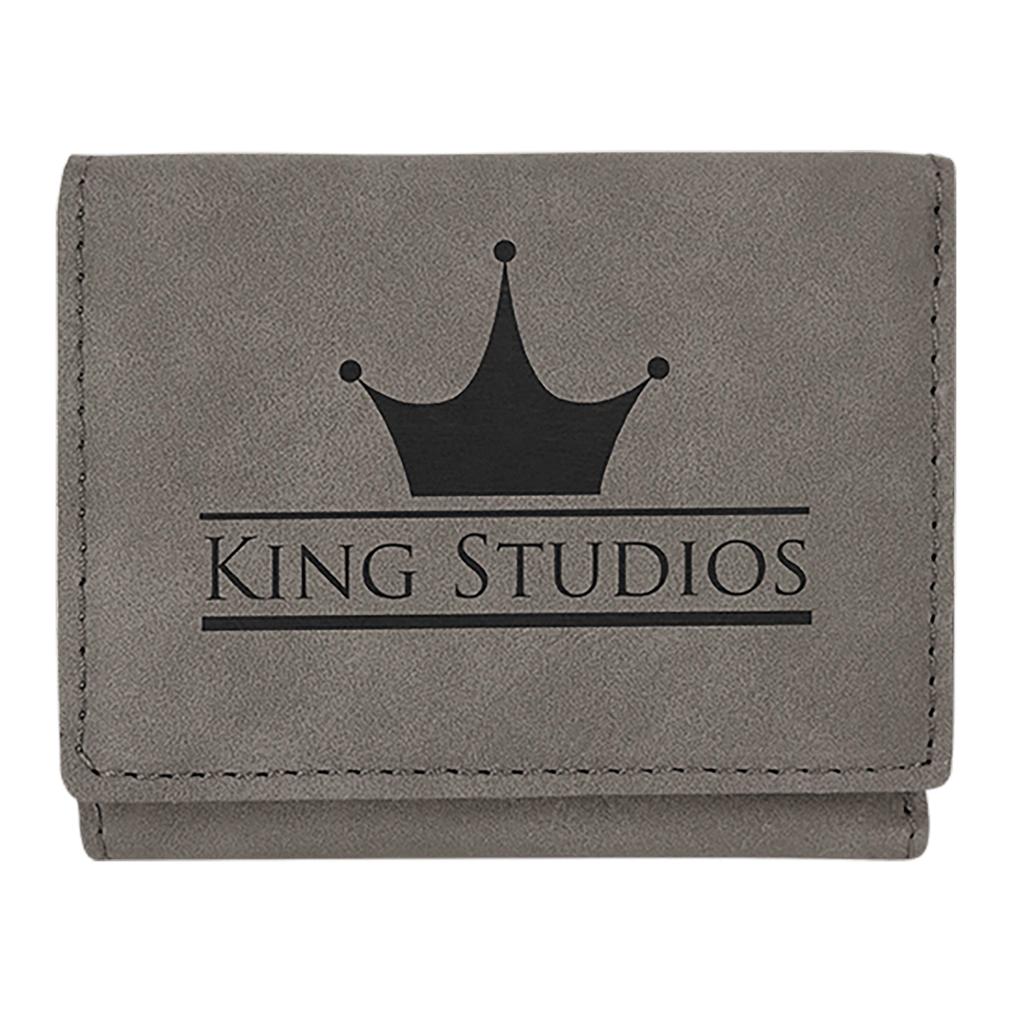 Gray laser engravable leatherette trifold wallet personalized gift