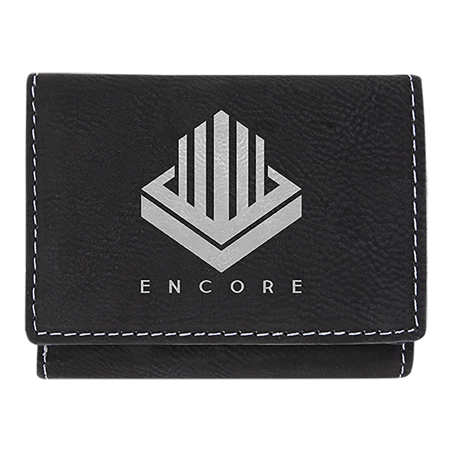 Black/Silver laser engravable leatherette trifold wallet personalized gift