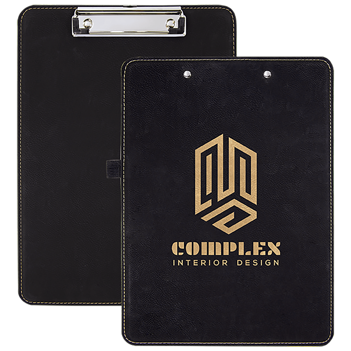 9" x 12 1/2" Black/Gold Laserable Leatherette Clipboard