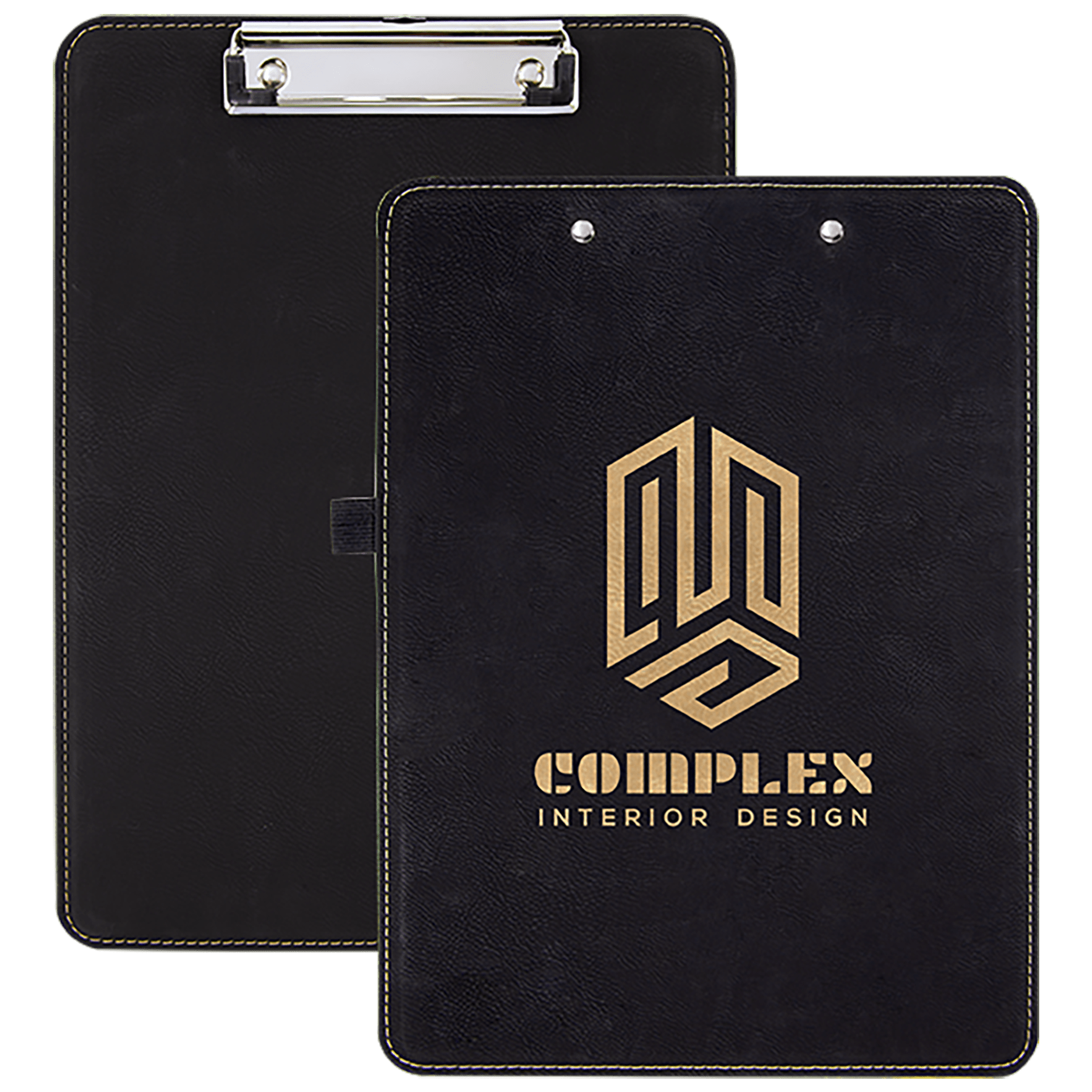 9" x 12 1/2" Black/Gold Laserable Leatherette Clipboard