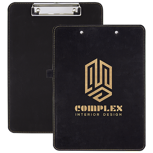 9" x 12 1/2" Black/Gold Laserable Leatherette Clipboard