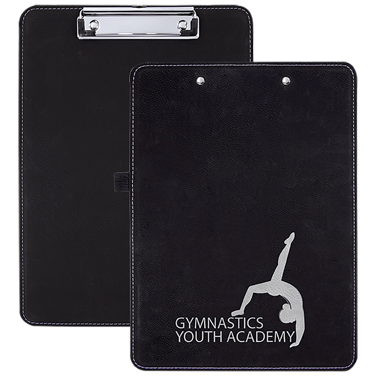 9" x 12 1/2" Black/Silver Laserable Leatherette Clipboard
