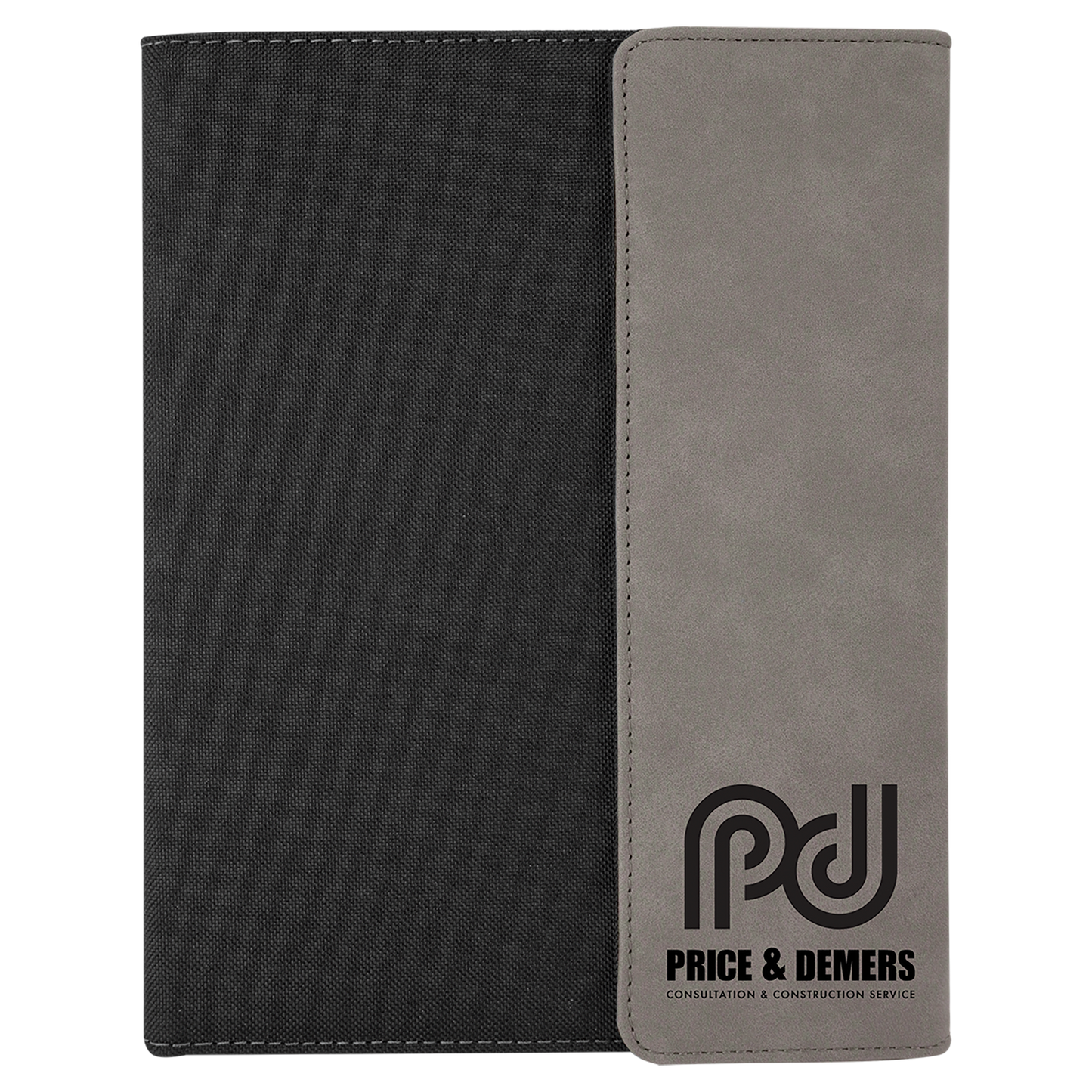 Gray Laserable Leatherette / Black 7" x 9" laser engravable leatherette portfolio notepad professional gift