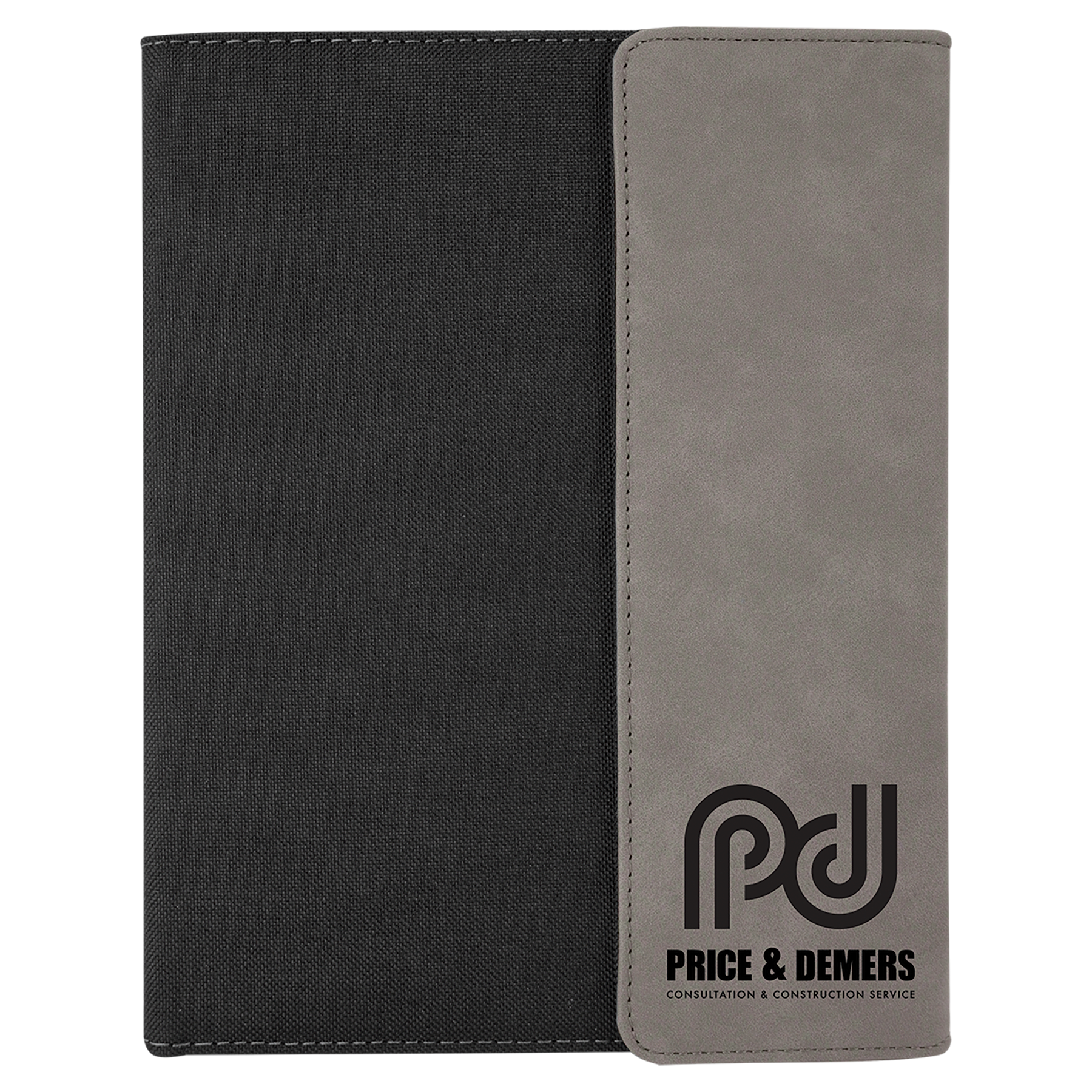 Gray Laserable Leatherette / Black 7" x 9" laser engravable leatherette portfolio notepad professional gift