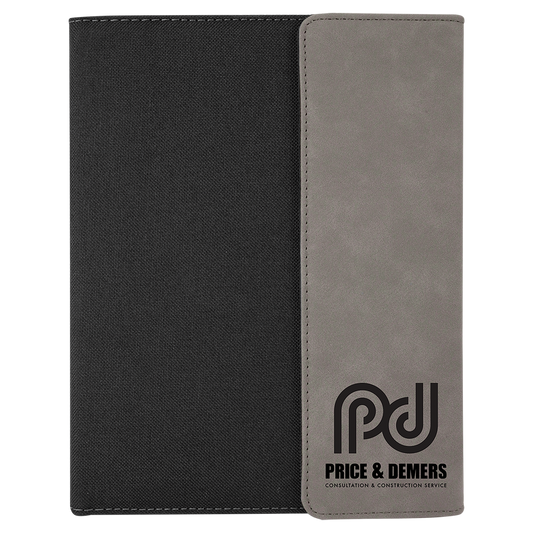 Gray Laserable Leatherette / Black 7" x 9" laser engravable leatherette portfolio notepad professional gift