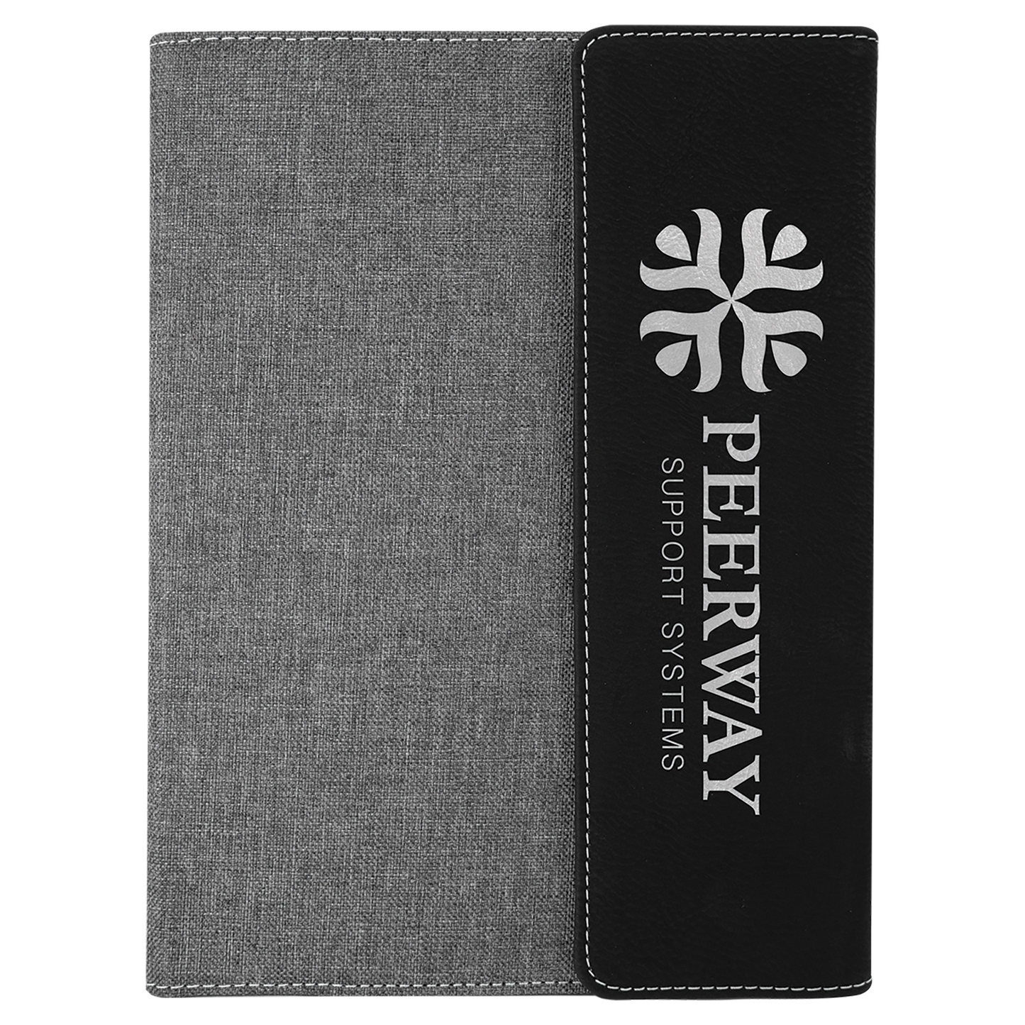 7" x 9" Black/Silver Laserable Leatherette /Gray Canvas Portfolio with Notepad