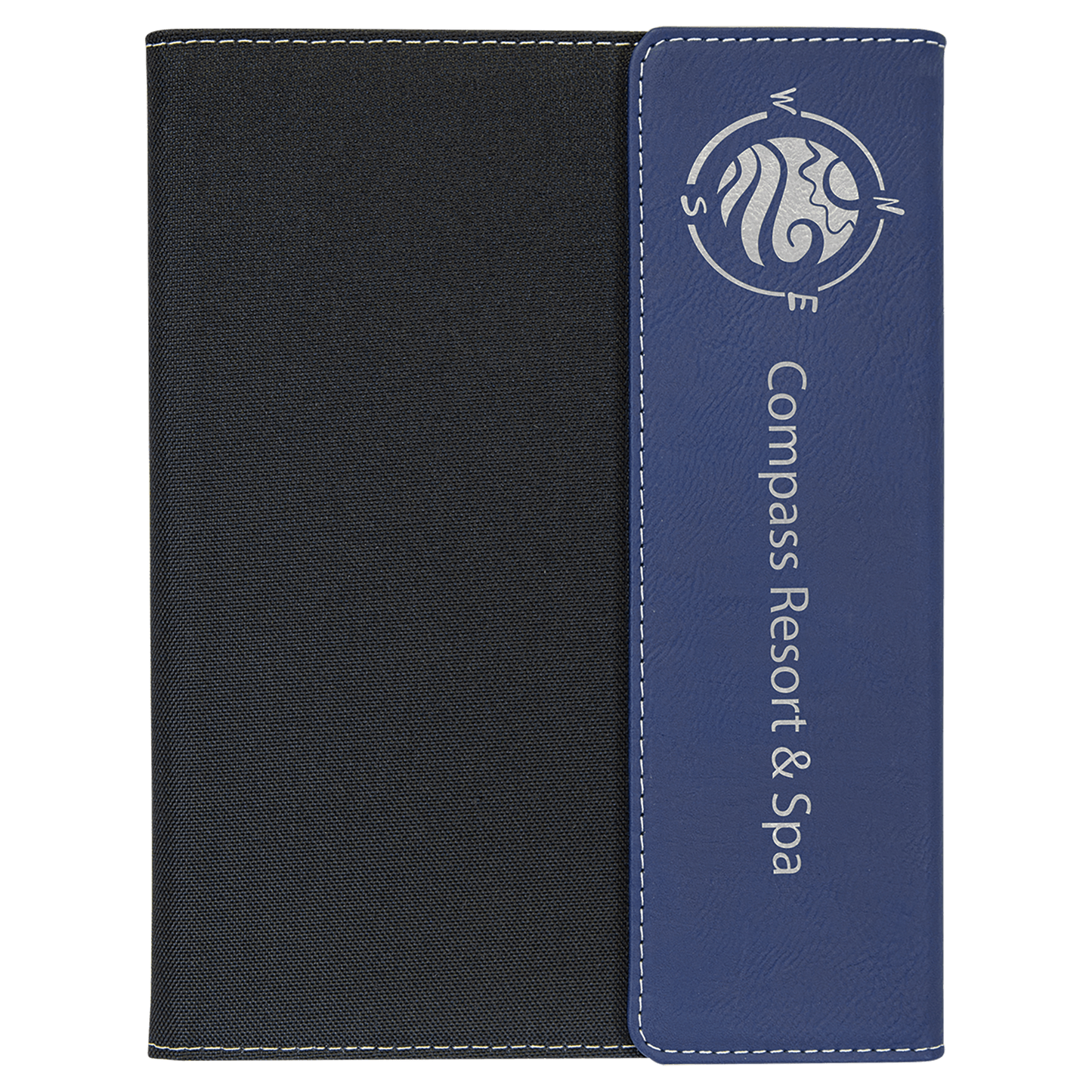 7" x 9" Blue/Silver Laserable Leatherette / Black Canvas Portfolio with Notepad