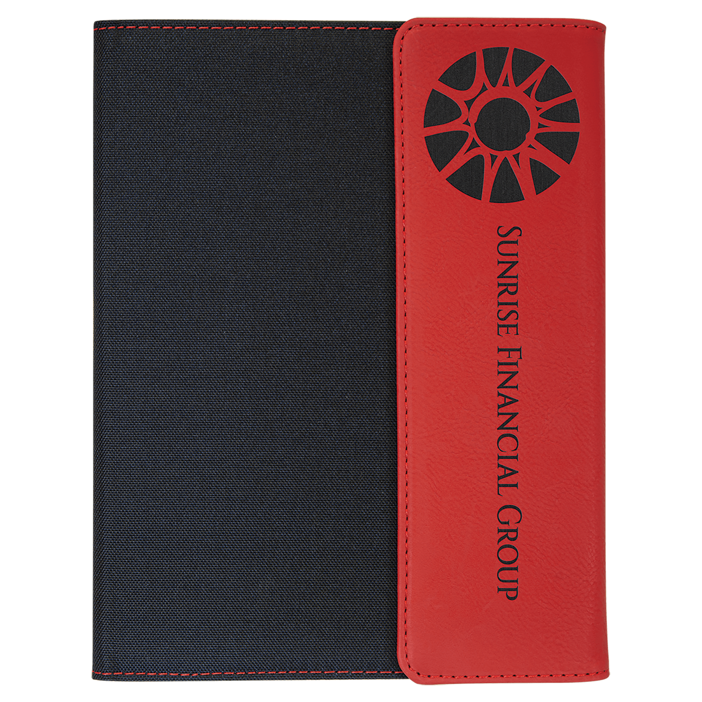 7" x 9" Red Laserable Leatherette / Black Canvas Portfolio with Notepad