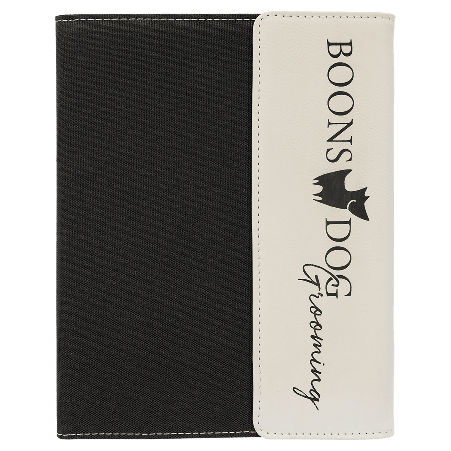 7" x 9" White Laserable Leatherette / Black Canvas Portfolio with Notepad