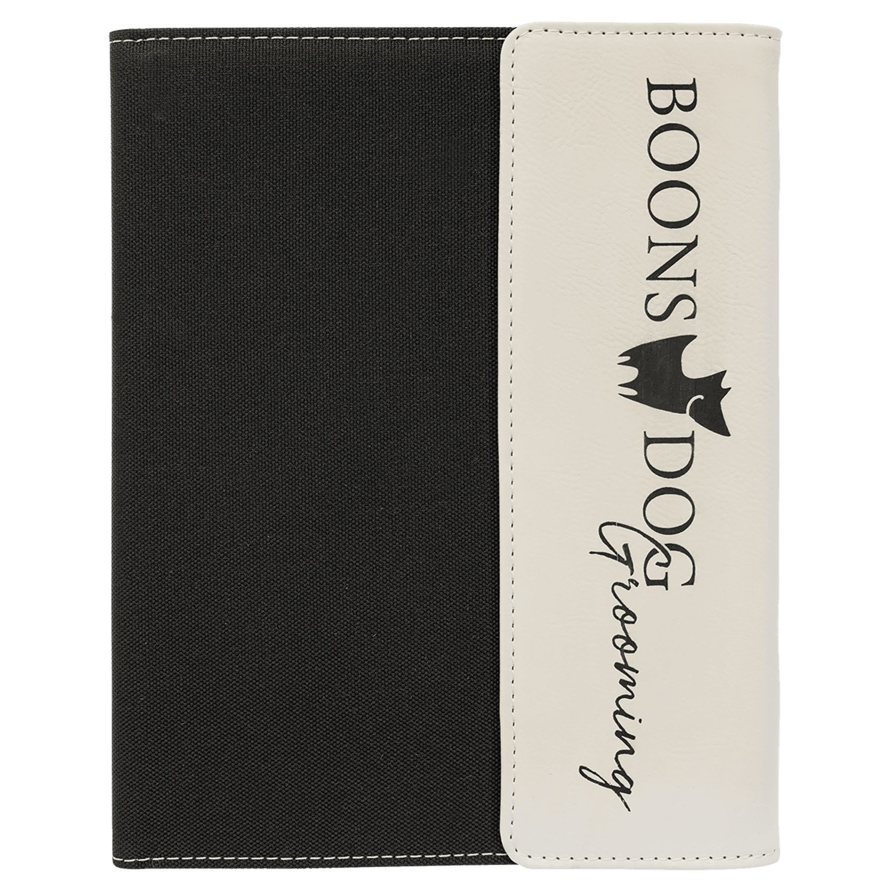 7" x 9" White Laserable Leatherette / Black Canvas Portfolio with Notepad