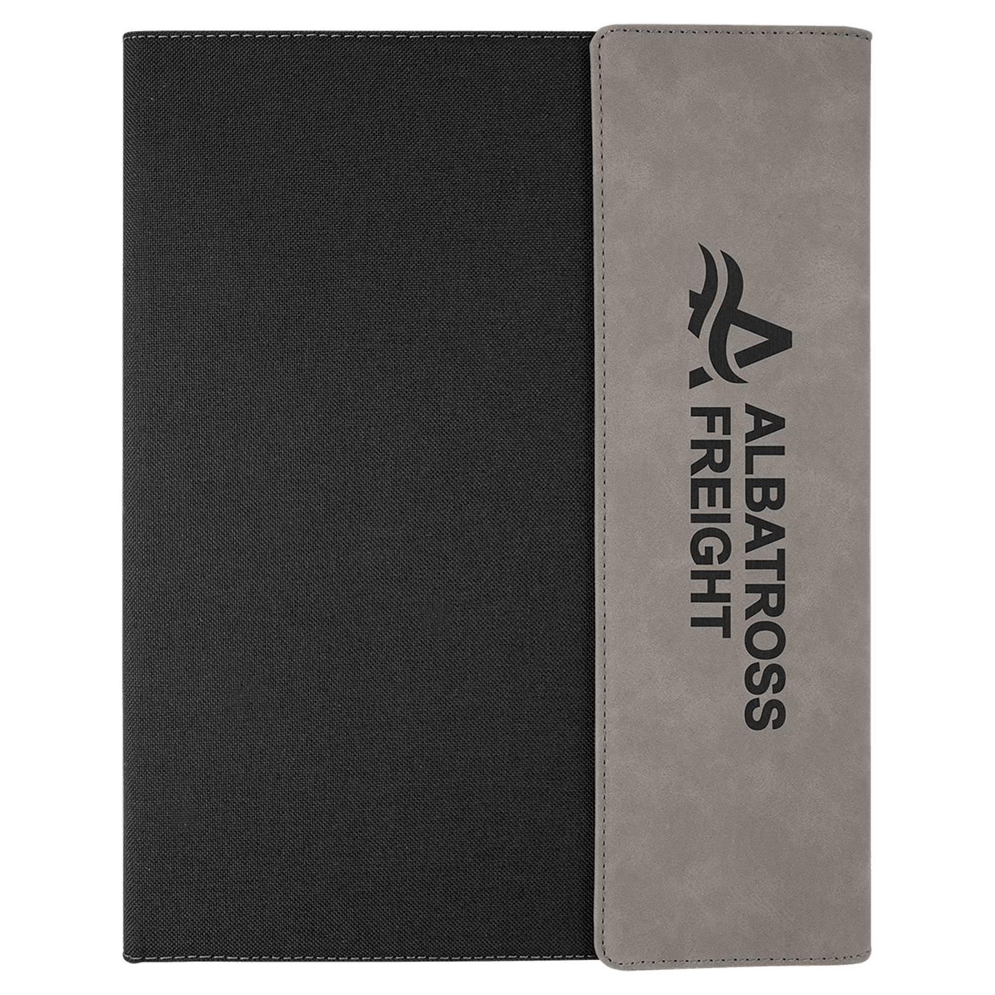 9 1/2" x 12" Gray Laserable Leatherette / Black Canvas Portfolio w / Notepad