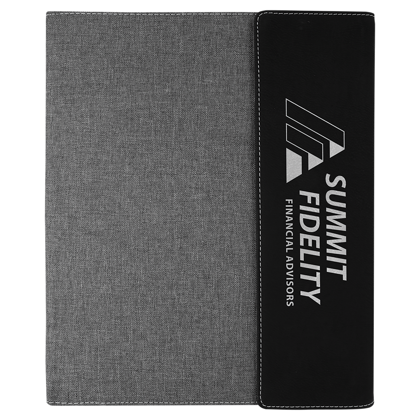 9 1/2"x12" Black/Silver Laserable Leatherette / Gray Canvas Portfolio w/Notepad