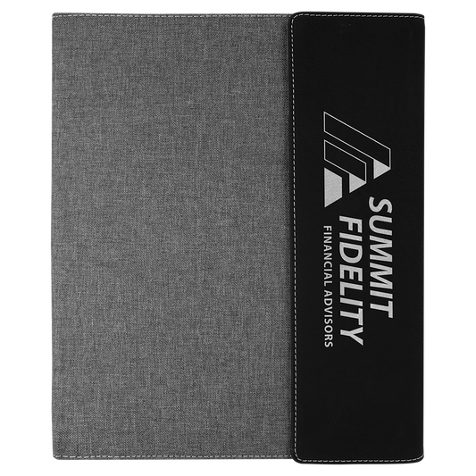 Black/Silver Laserable Leatherette / Gray 9 1/2"x12" laser engravable leatherette portfolio notepad professional gift