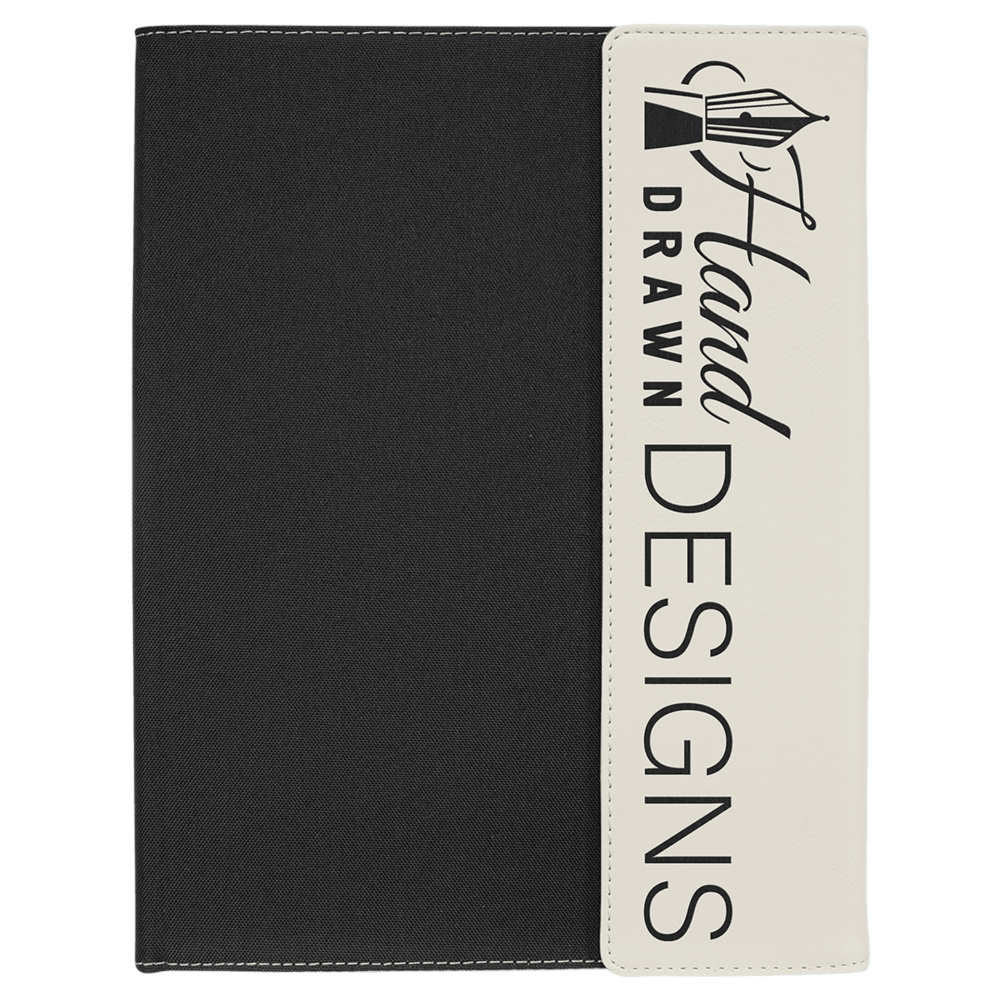 9 1/2" x 12" White Laserable Leatherette / Black Canvas Portfolio with Note Pad