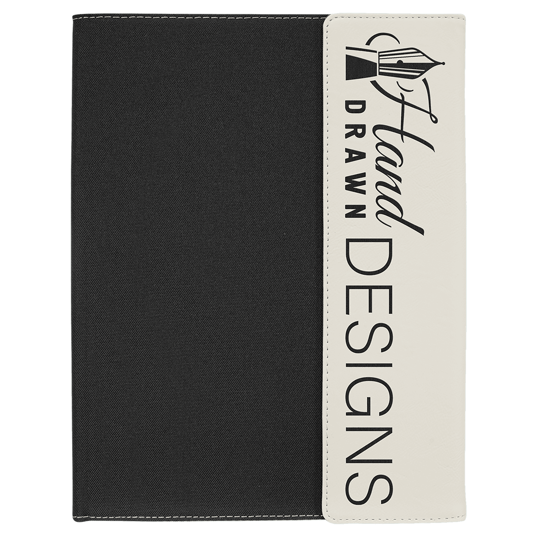 9 1/2" x 12" White Laserable Leatherette / Black Canvas Portfolio with Note Pad
