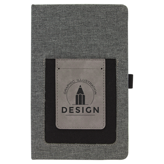 Gray w/Gray 5 1/4" x 8 1/4" laser engravable leatherette journal personalized gift