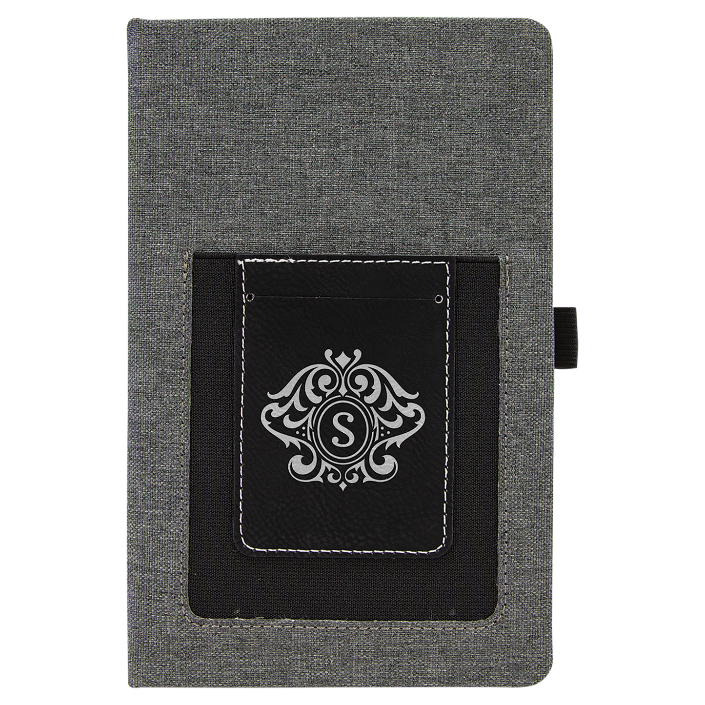 Gray w/Black 5 1/4" x 8 1/4" laser engravable leatherette journal personalized gift