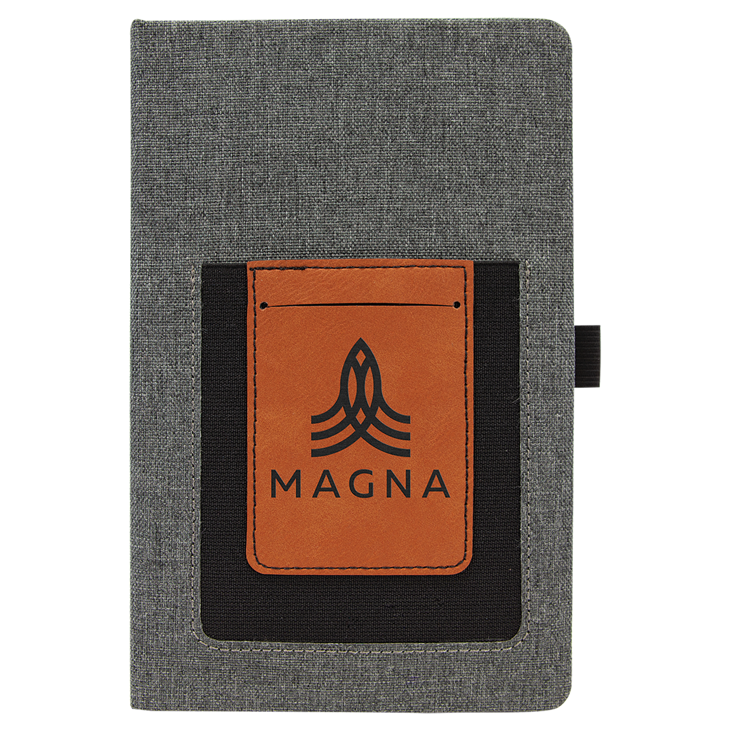 Gray w/Rawhide 5 1/4" x 8 1/4" laser engravable leatherette journal personalized gift