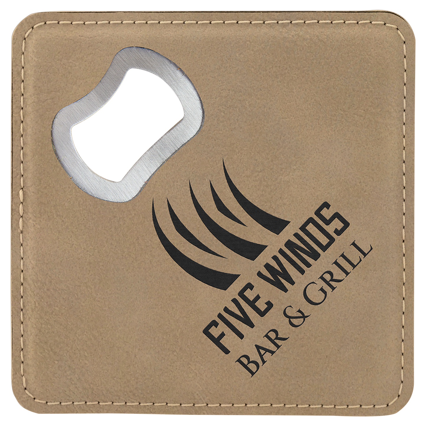 Light Brown 2 4" x 4" Square Laserable Leatherette 6-Coaster Set