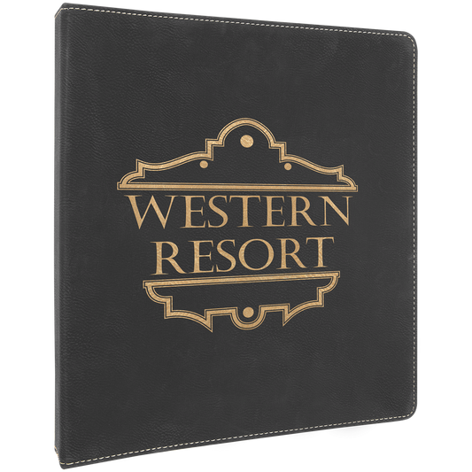 Black/Gold laser engravable leatherette 3-ring binder personalized office gift