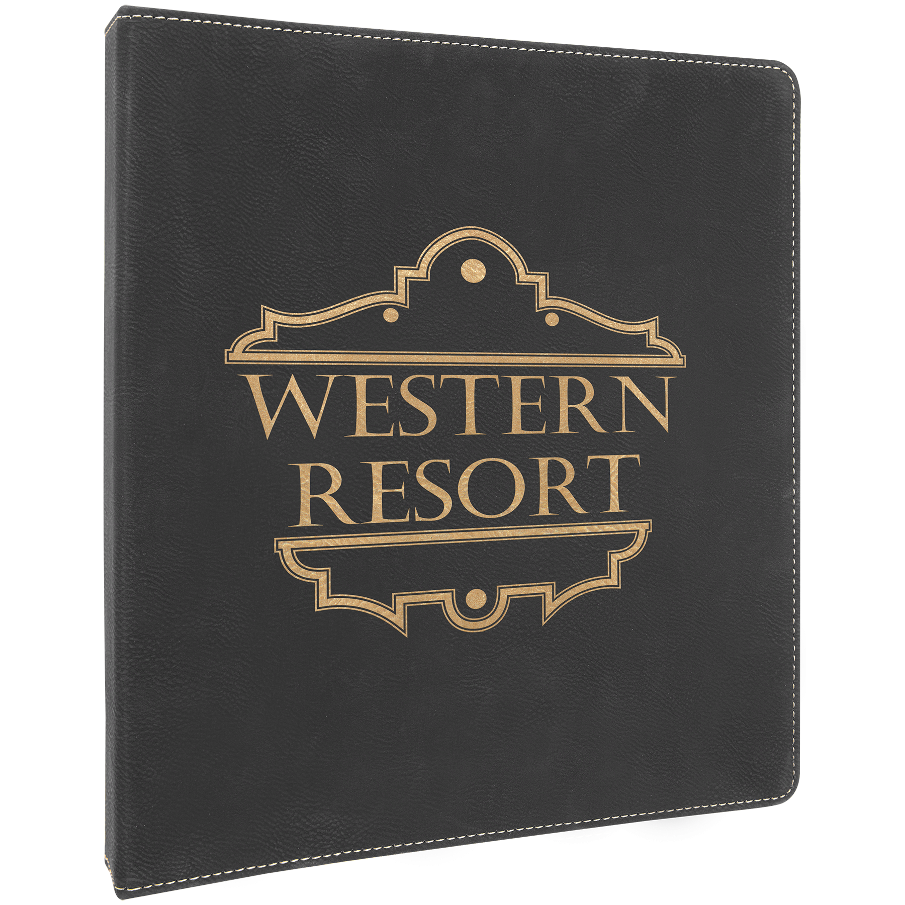 10 1/2" x 11 1/2" Black/Gold Laserable Leatherette 3 Ring Binder with 1" Slant D Rings