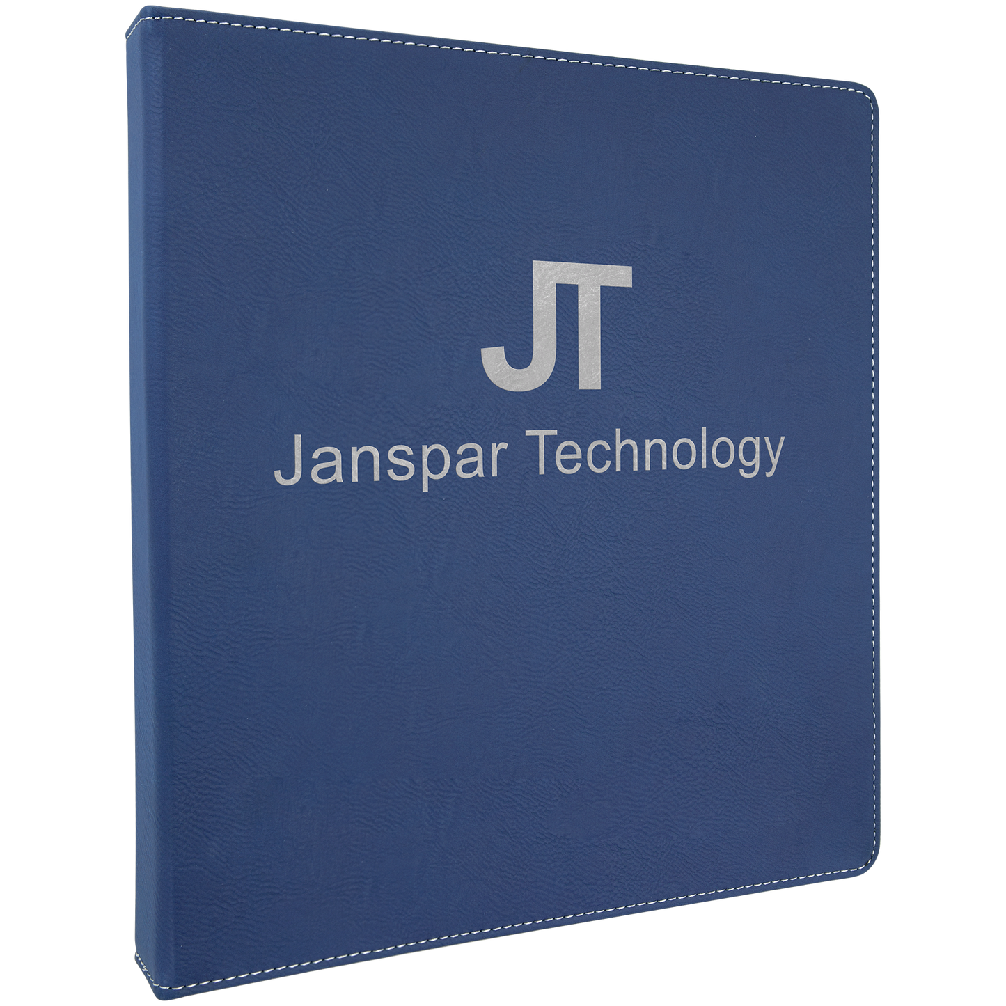 10 1/2" x 11 1/2" Blue/Silver Laserable Leatherette 3 Ring Binder with 1" Slant D Rings