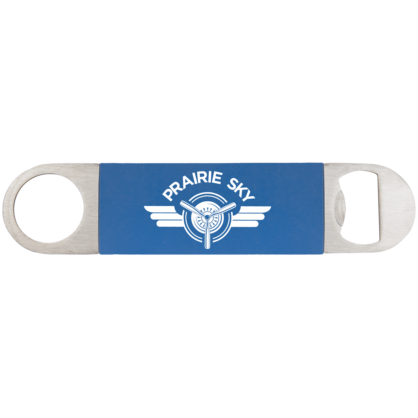 1 1/2" x 7" Blue/White Bottle Opener with Silicone Grip