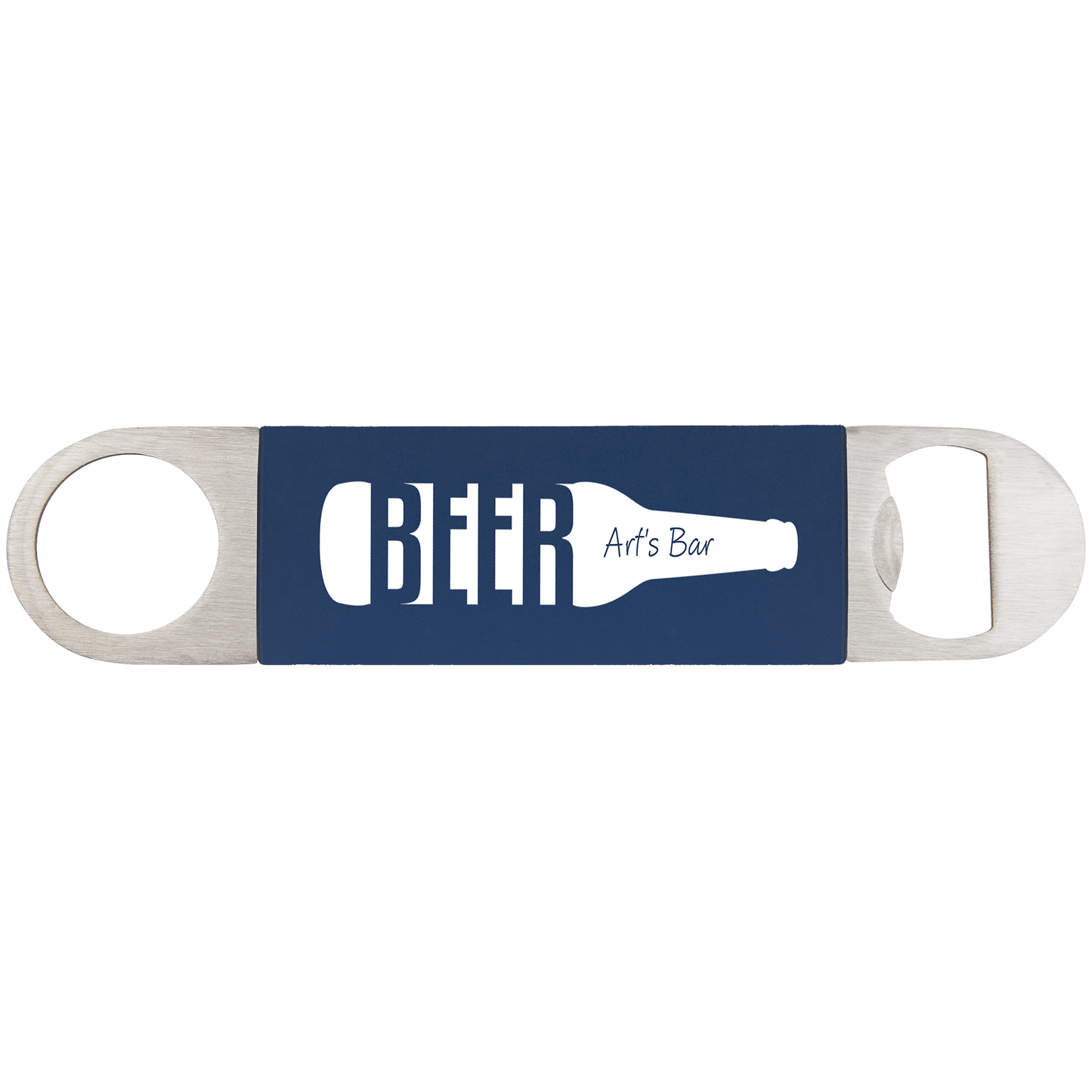 1 1/2" x 7" Navy Blue/White Bottle Opener with Silicone Grip