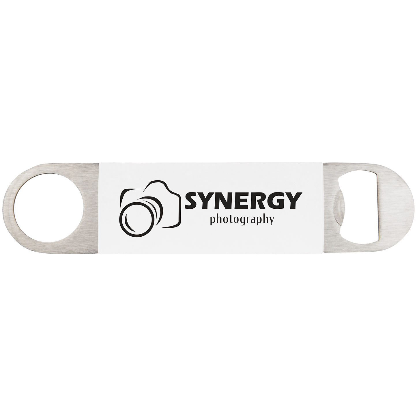 1 1/2" x 7" White/Black Bottle Opener with Silicone Grip