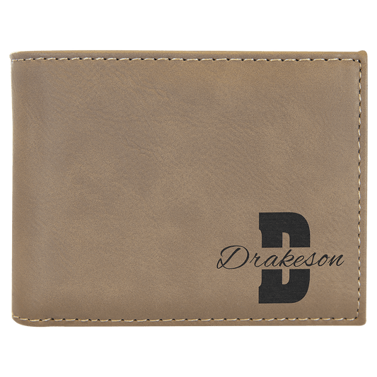 Light Brown laser engravable leatherette bifold wallet personalized gift