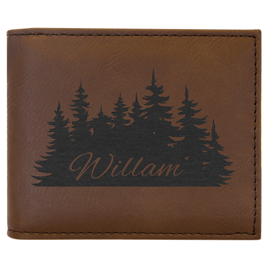 Dark Brown Laserable Leatherette Bi-Fold Wallet w/Flip ID Display