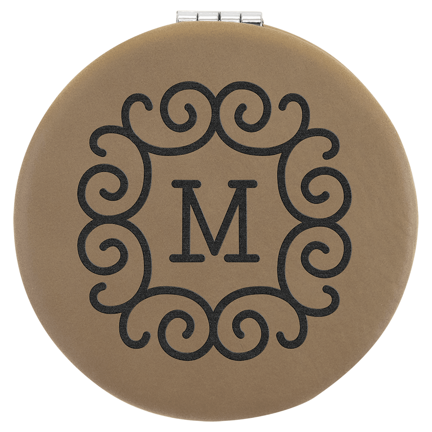 Light Brown 2 1/2" laser engravable leatherette compact mirror personalized gift