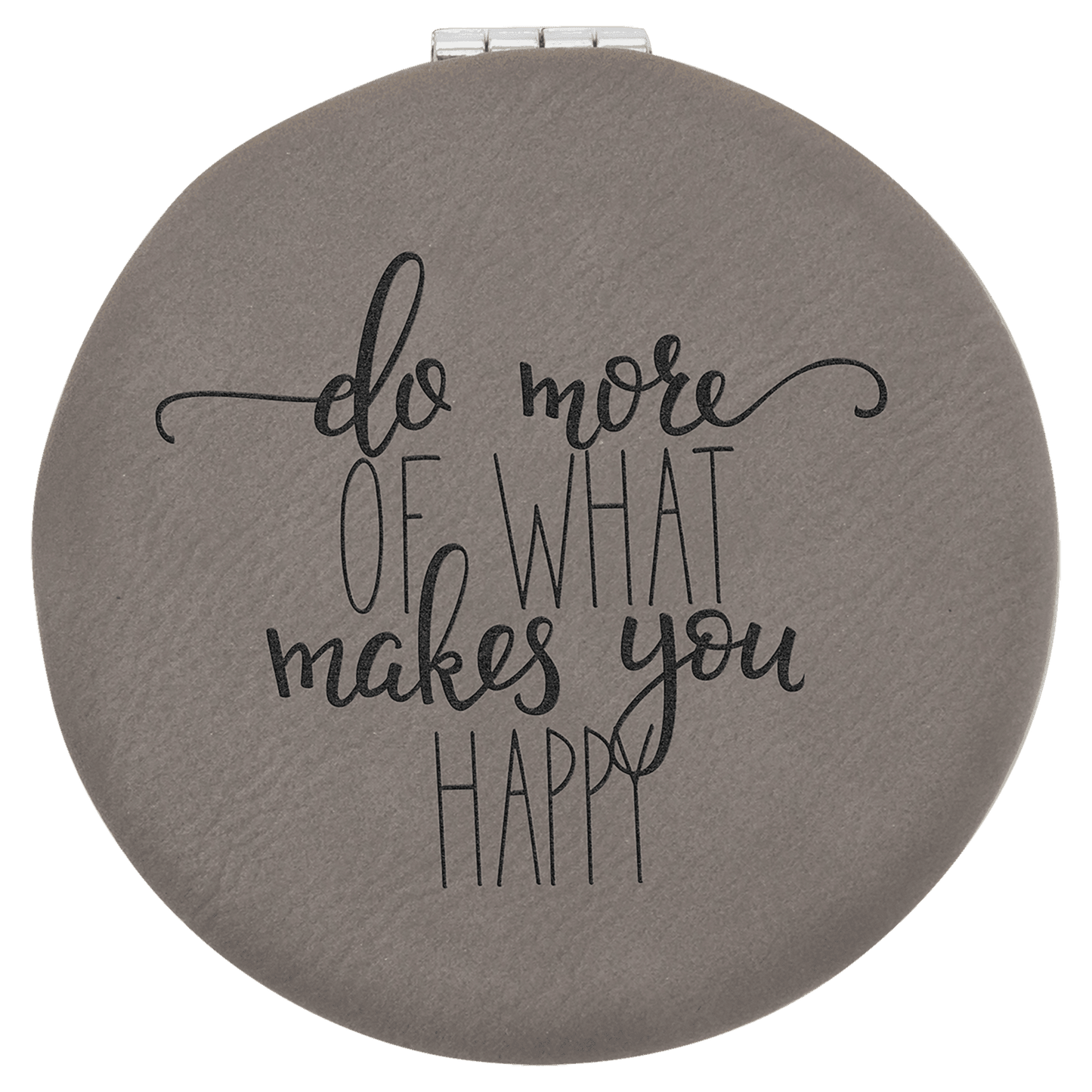 Gray 2 1/2" laser engravable leatherette compact mirror personalized gift