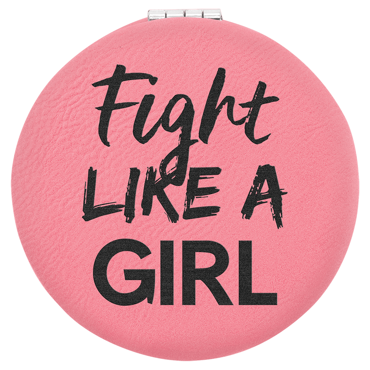 Pink 2 1/2" laser engravable leatherette compact mirror personalized gift