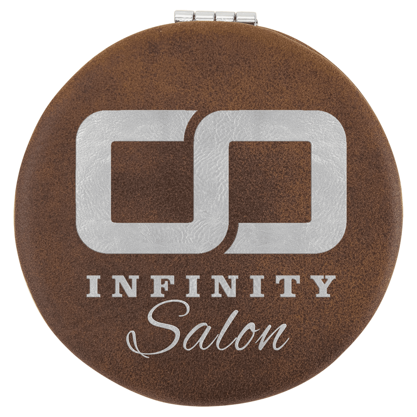 Rustic/Silver 2 1/2" laser engravable leatherette compact mirror personalized gift