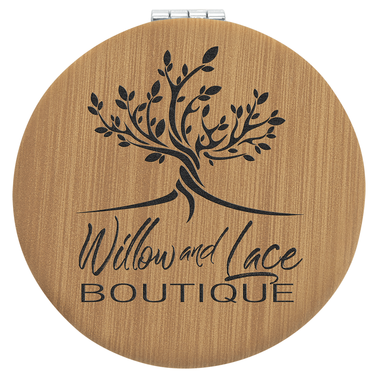 Bamboo 2 1/2" laser engravable leatherette compact mirror personalized gift