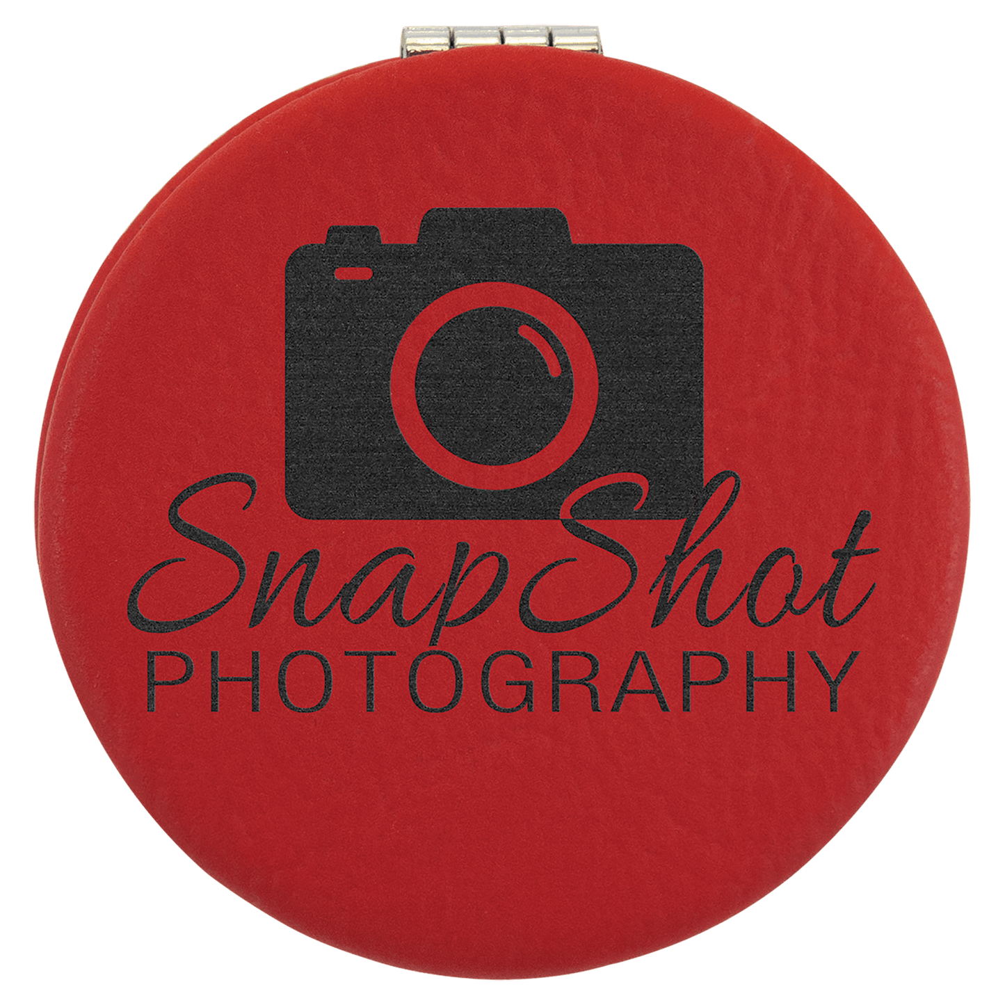 2 1/2" Red Laserable Leatherette Compact Mirror