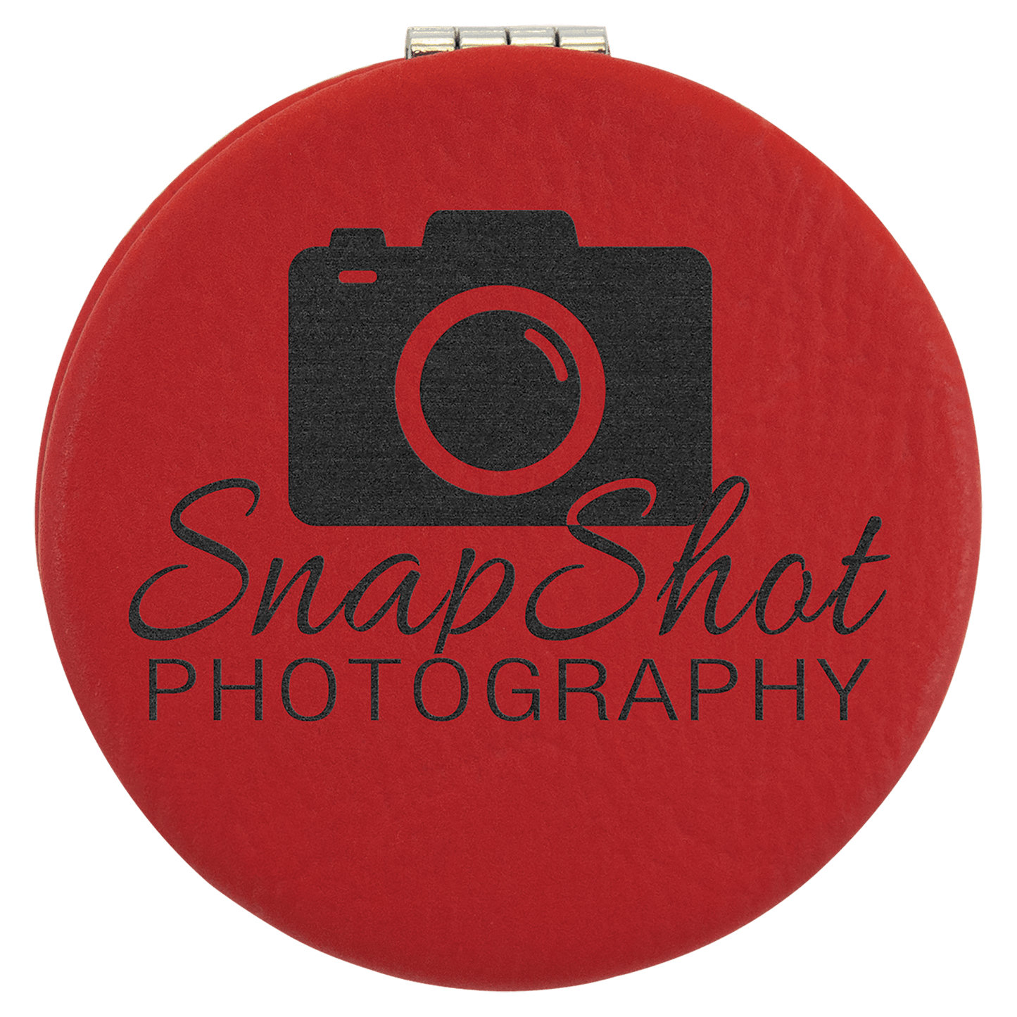 Red 2 1/2" laser engravable leatherette compact mirror personalized gift