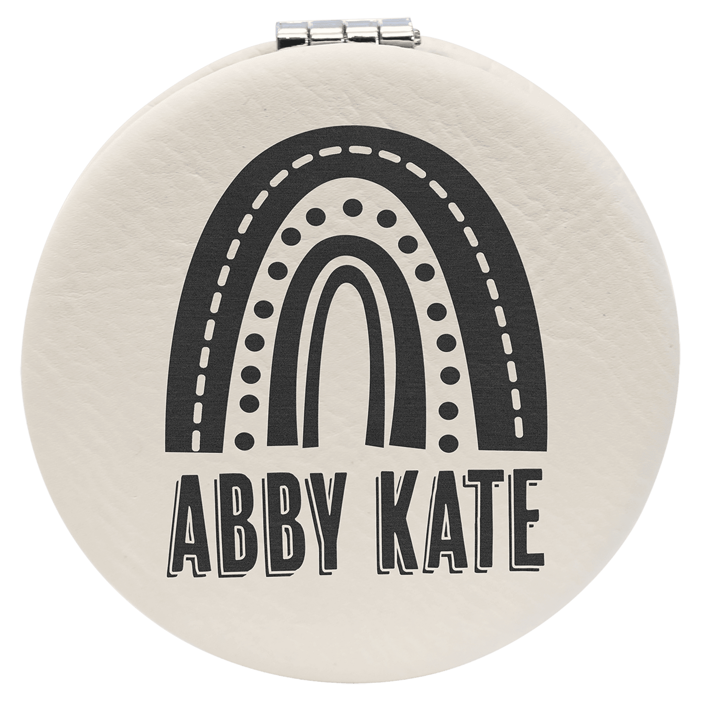 White 2 1/2" laser engravable leatherette compact mirror personalized gift