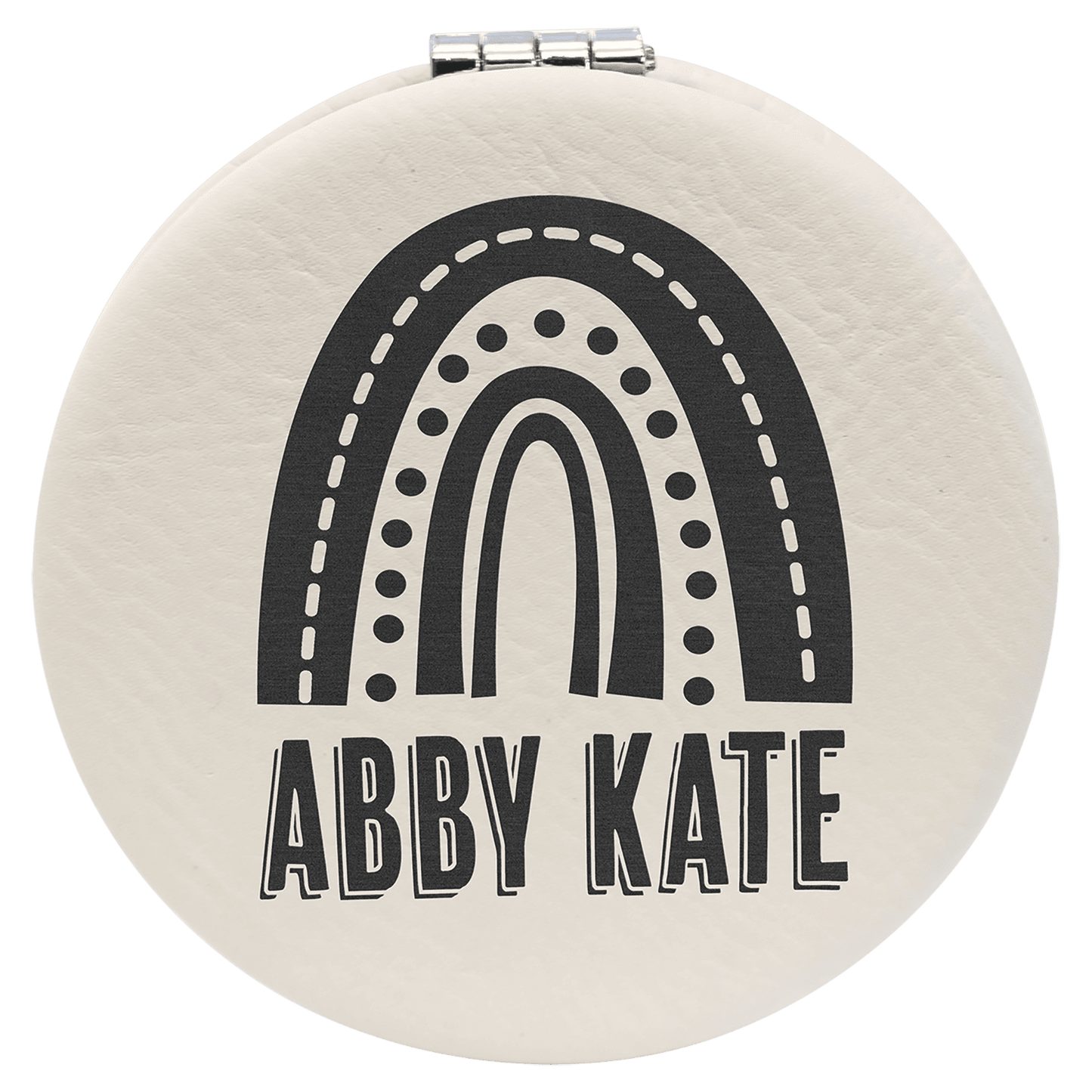 2 1/2" White Laserable Leatherette Compact Mirror