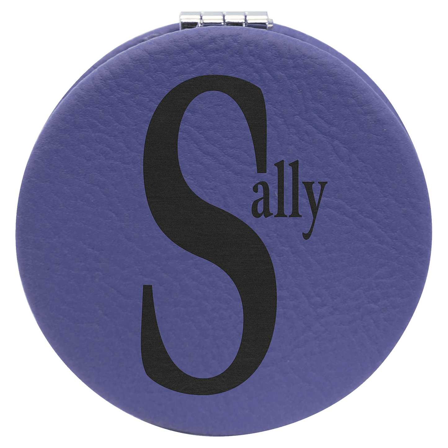 Purple 2 1/2" laser engravable leatherette compact mirror personalized gift