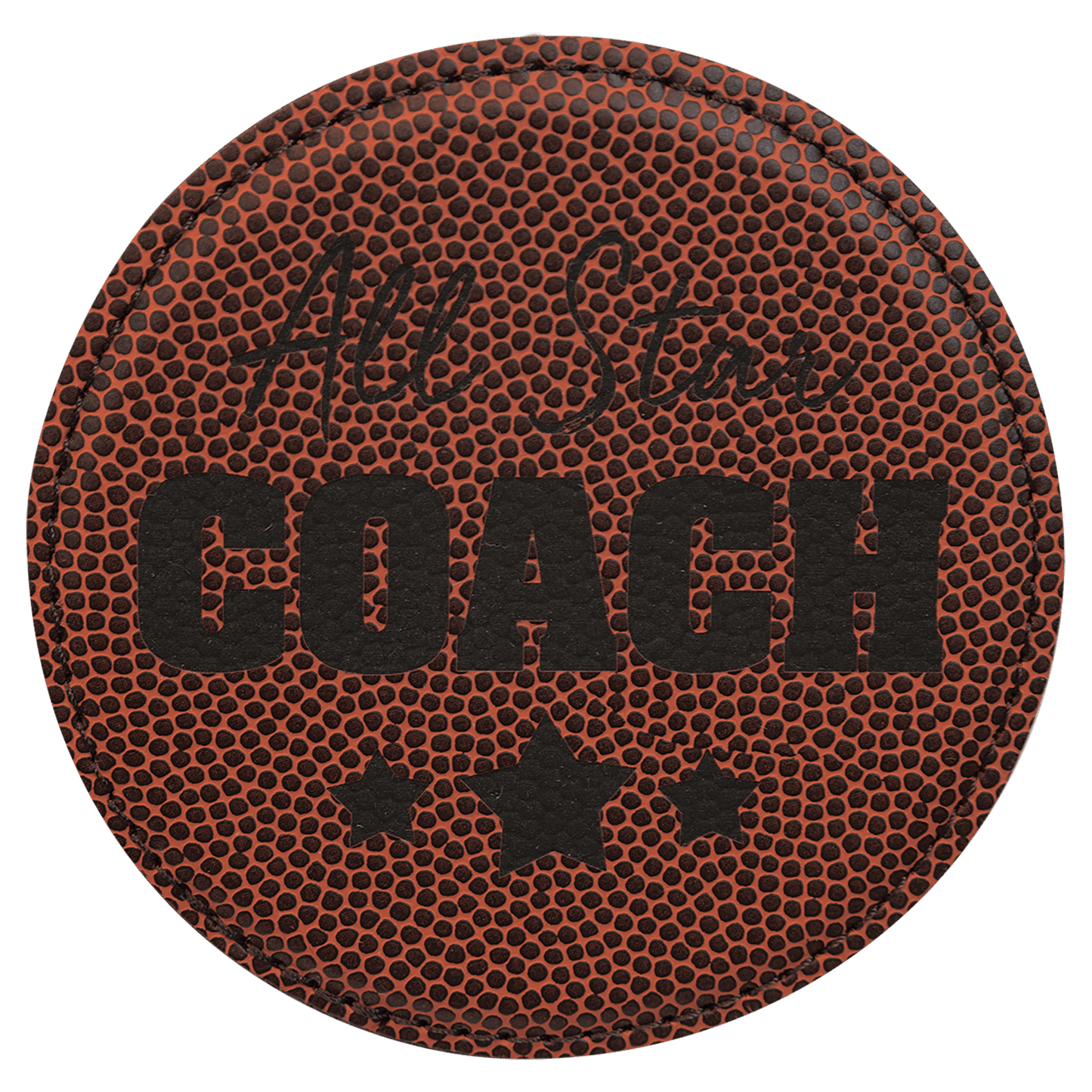 Football laser engravable leatherette round coaster set of 6 personalized